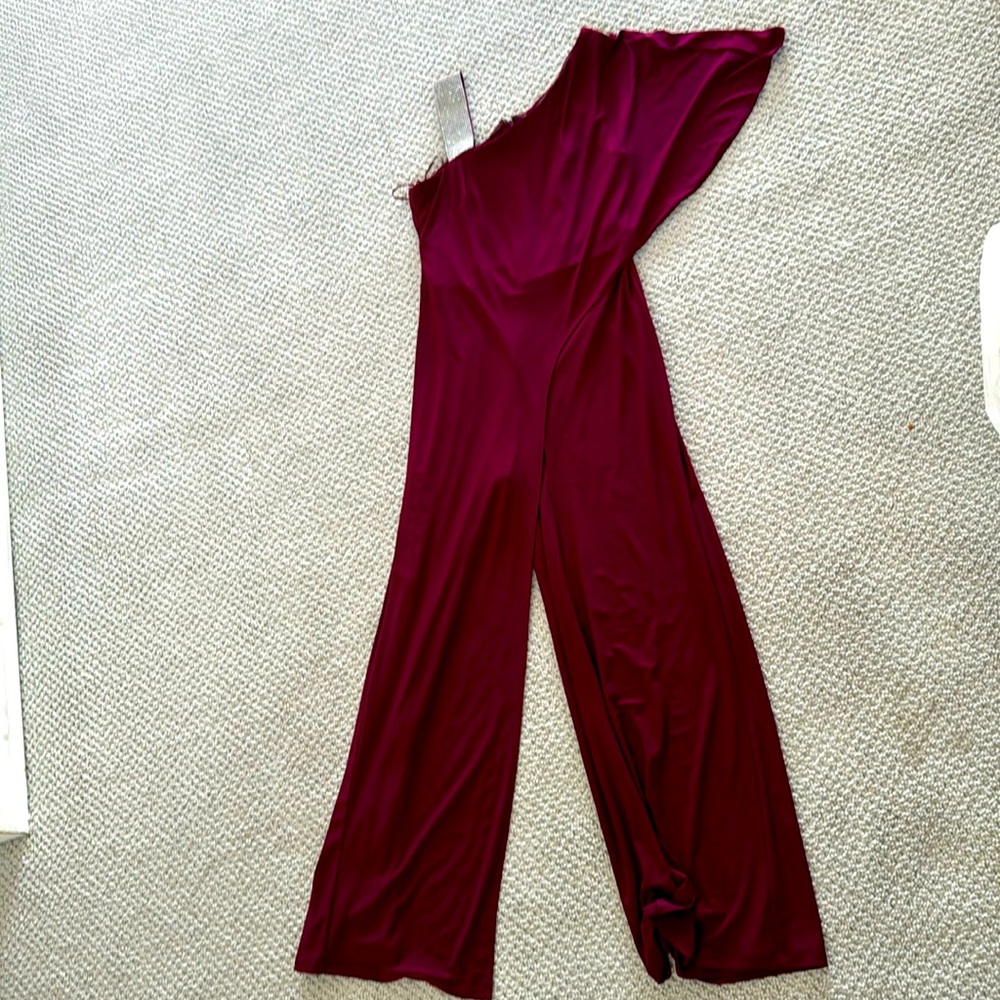One sleeve and rhinestone strap jumpsuit